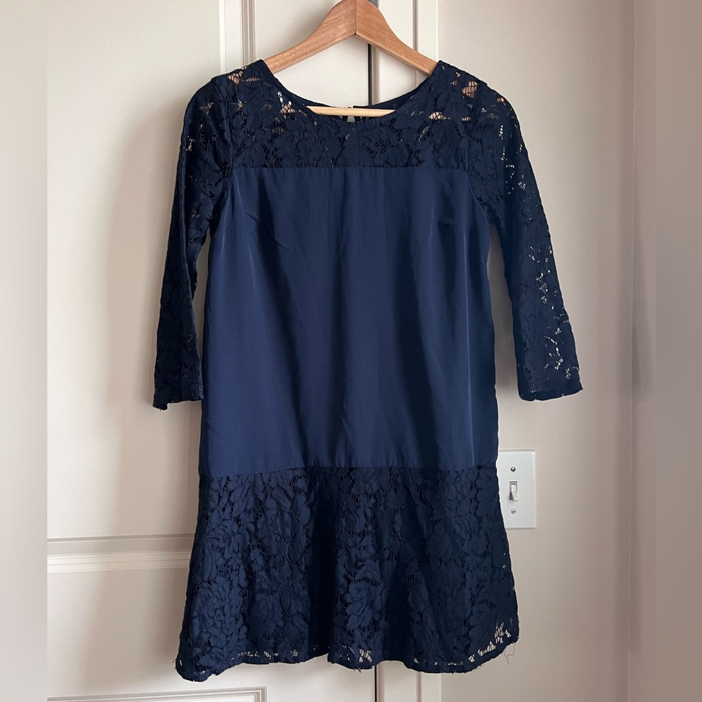 Abercrombie & Fitch Navy Silky Paneled Lace Mini Dress XS Dark Blue